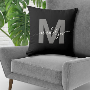 Persoonlijke Zwarte Initiaal Naam Monogram Kussen