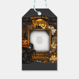 Persoonlijke Zwarte Kat Halloween Familie Foto Fra Cadeaulabel