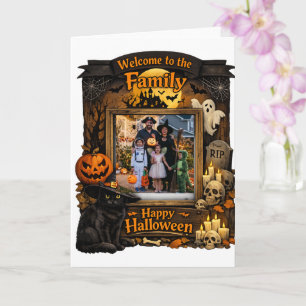 Persoonlijke Zwarte Kat Halloween Familie Foto Fra Kaart