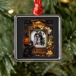 Persoonlijke Zwarte Kat Halloween Familie Foto Fra Metalen Ornament