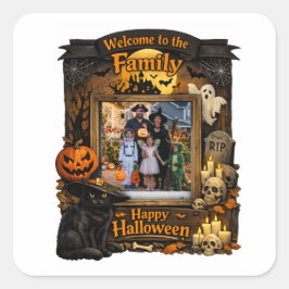 Persoonlijke Zwarte Kat Halloween Familie Foto Fra Vierkante Sticker