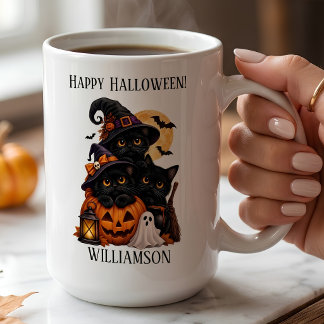 Persoonlijke Zwarte Kat Halloween met Pompoenen Koffiemok