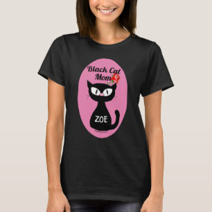 Persoonlijke Zwarte Kat Moeder met Rode Roos T-shirt