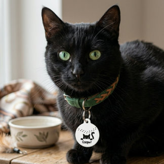 Persoonlijke Zwarte Kat Pootafdruk Naam Ronde Aang Huisdierpenning
