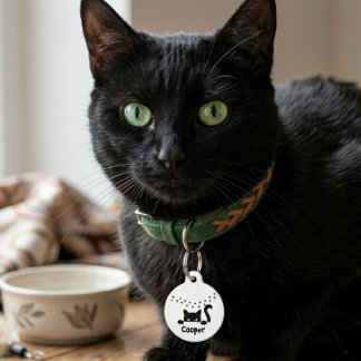 Persoonlijke Zwarte Kat Pootafdruk Naam Ronde Aang Huisdierpenning