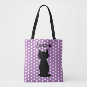 Persoonlijke Zwarte Kat Silhouet Stippen Tote Bag