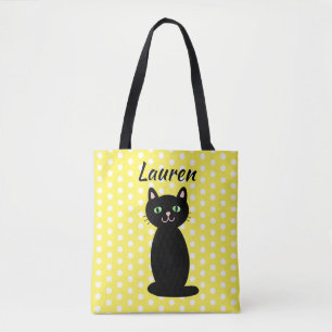 Persoonlijke Zwarte Kat Silhouet Stippen Tote Bag