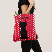 Persoonlijke zwarte kat Silhouette Polka Dots Tote Bag (Dichtbij)