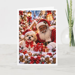 Persoonlijke Zwarte Kerstman en Perzische Kat Kers Feestdagen Kaart