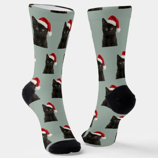 Persoonlijke Zwarte Kitty Kat Kerst  Sokken (Gebogen)
