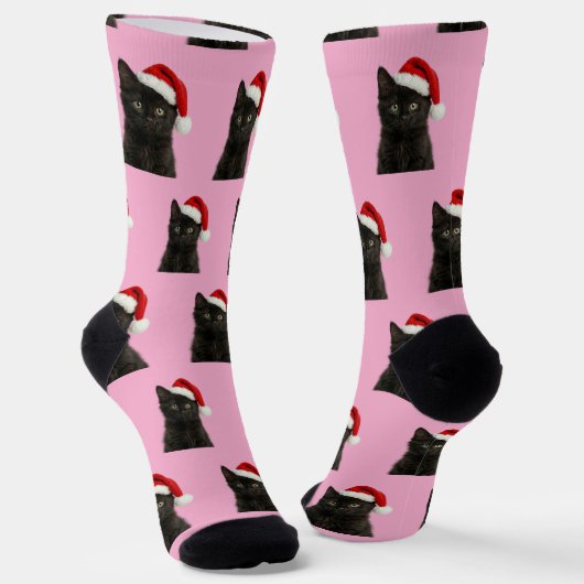Persoonlijke Zwarte Kitty Kat Kerst Sokken (Gebogen)