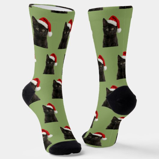 Persoonlijke Zwarte Kitty Kat Kerst  Sokken (Gebogen)