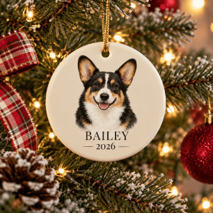 Persoonlijke Zwarte Kop Driekleurige Corgi Naam & Keramisch Ornament