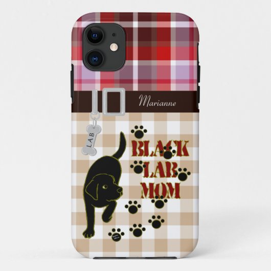 Persoonlijke Zwarte Lab Moeder Plaid & Gingham Case-Mate iPhone Case (Achterkant)