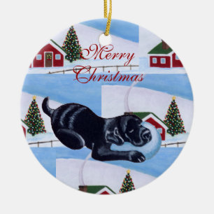 Persoonlijke zwarte-lab puppy-kerstboom keramisch ornament