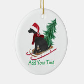 Persoonlijke Zwarte Lab Xmas slee Keramisch Ornament (Rechts)