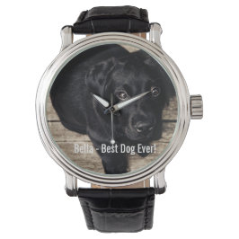 Persoonlijke zwarte-labfoto en naam van de hond horloge