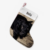 Persoonlijke zwarte-labfoto en naam van de hond kleine kerstsok (Voorkant (Hangend))