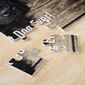 Persoonlijke zwarte-labfoto en naam van de hond legpuzzel (Zijkant)