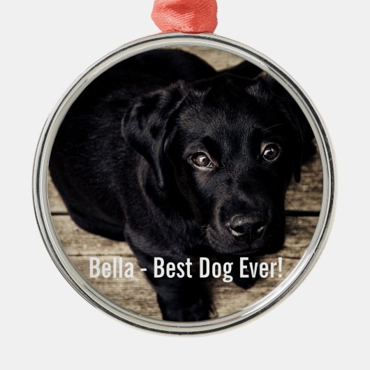 Persoonlijke zwarte-labfoto en naam van de hond metalen ornament (Voorkant)