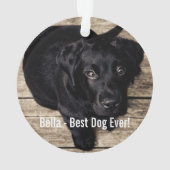 Persoonlijke zwarte-labfoto en naam van de hond ornament (achterkant)