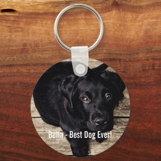 Persoonlijke zwarte-labfoto en naam van de hond sleutelhanger (Voorkant)