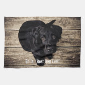 Persoonlijke zwarte-labfoto en naam van de hond theedoek (Horizontaal)