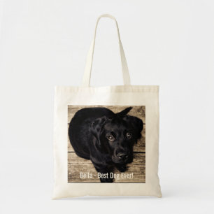Persoonlijke zwarte-labfoto en naam van de hond tote bag