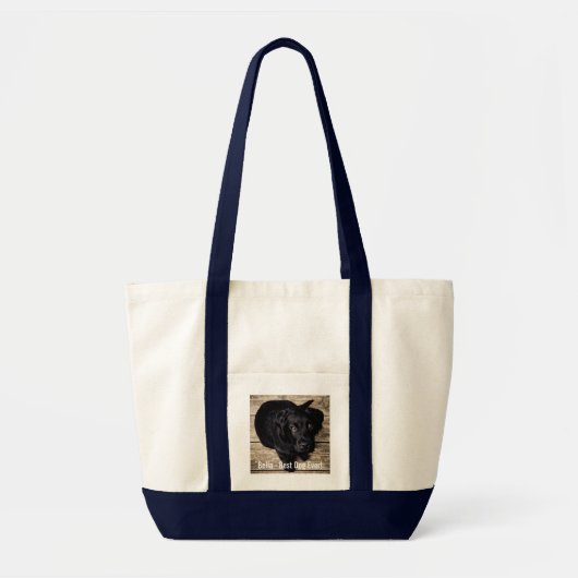 Persoonlijke zwarte-labfoto en naam van de hond tote bag (Voorkant)