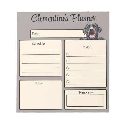 Persoonlijke Zwarte Labrador Dagelijkse Planner Notitieblok (Voorkant)
