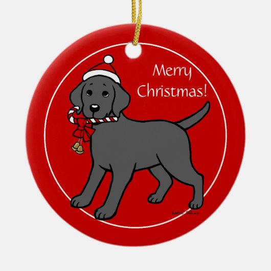 Persoonlijke zwarte labrador kerstkerstkerstkerstk keramisch ornament (Voorkant)