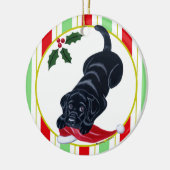 Persoonlijke zwarte labrador puppy & Santa Hat Keramisch Ornament (Links)