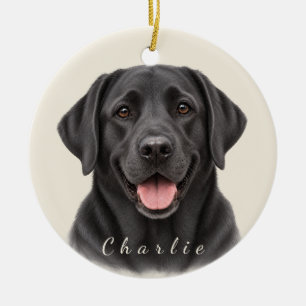 Persoonlijke Zwarte Labrador Retriever met Naam Keramisch Ornament