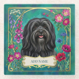 Persoonlijke zwarte Lhasa Apso bloemenglas coaster Glazen Onderzetter