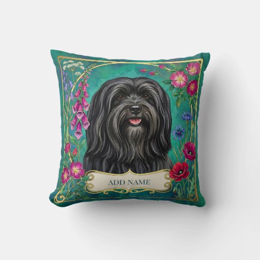 Persoonlijke Zwarte Lhasa Apso Bloemenkussen Kussen (Voorkant)