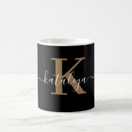 Persoonlijke zwarte monogrammok met naam koffiemok