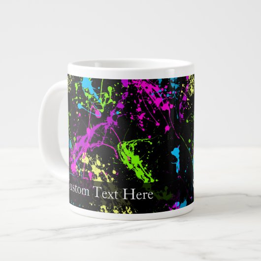 Persoonlijke Zwarte/Neon Spatten Grote Koffiekop (Links)