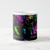 Persoonlijke Zwarte/Neon Spatten Grote Koffiekop (Voorkant)