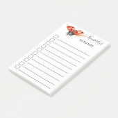 Persoonlijke zwarte rode hoofdbug-uitvoerlijst post-it® notes (Schuin)