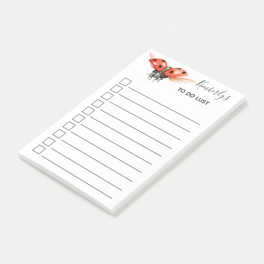 Persoonlijke zwarte rode hoofdbug-uitvoerlijst post-it® notes (Schuin)