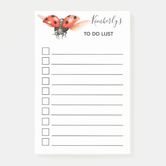 Persoonlijke zwarte rode hoofdbug-uitvoerlijst post-it® notes (Voorkant)