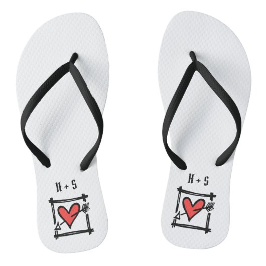 Persoonlijke Zwarte & Rode Liefdeshart Flip Flops  (Voetbed)