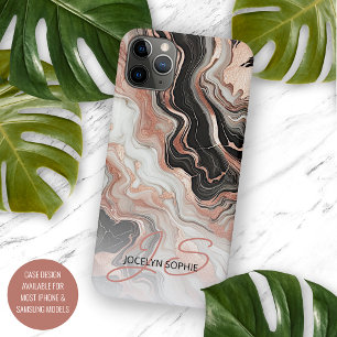 Persoonlijke Zwarte Roze Goud Marmer Kunst Case-Mate iPhone Case