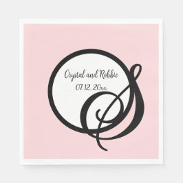 Persoonlijke Zwarte Roze Monogram Papieren Servett Servet