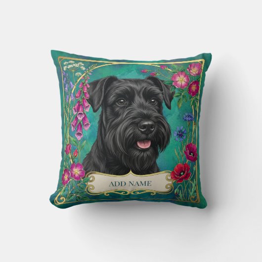 Persoonlijke Zwarte Schnauzer Teal Kussen (Voorkant)