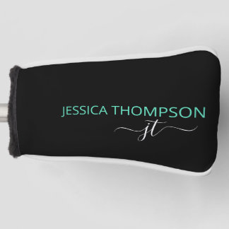 Persoonlijke Zwarte Teal Stijlvolle Monogram Naam  Golfheadcover