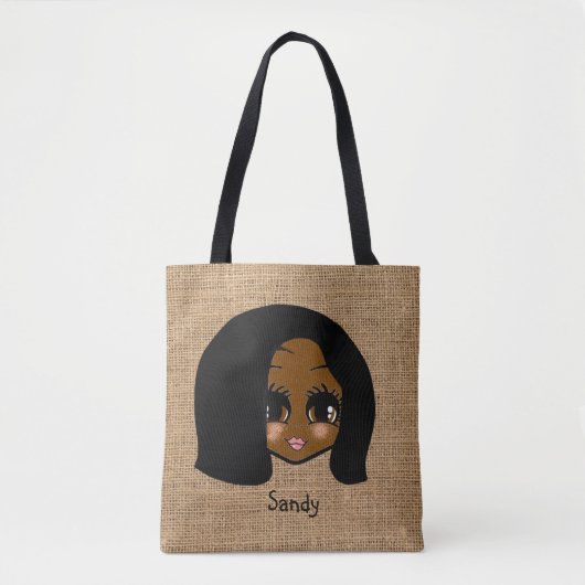 Persoonlijke zwarte vrouw Caricatuur Jute Print Bo Tote Bag (Voorkant)
