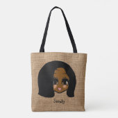 Persoonlijke zwarte vrouw Caricatuur Jute Print Bo Tote Bag (Achterkant)