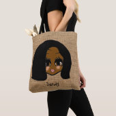 Persoonlijke zwarte vrouw Caricatuur Jute Print Bo Tote Bag (Dichtbij)