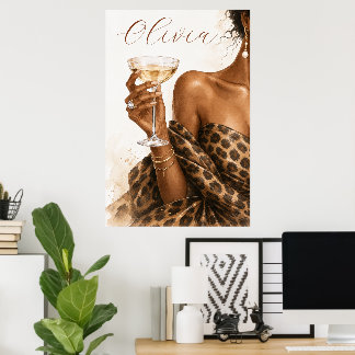 Persoonlijke Zwarte Vrouw Champagne Mode Poster